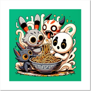 Noodle Frenzy: Animated Critters' Ramen Party Posters and Art